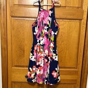 Vince Camuto Navy and Pink Floral Mini Dress